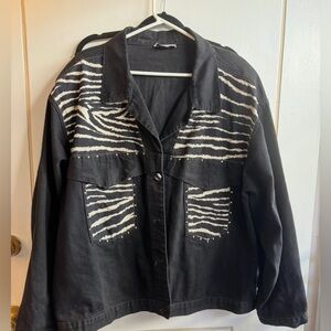 Black Zebra Print Women's Jean Jacket